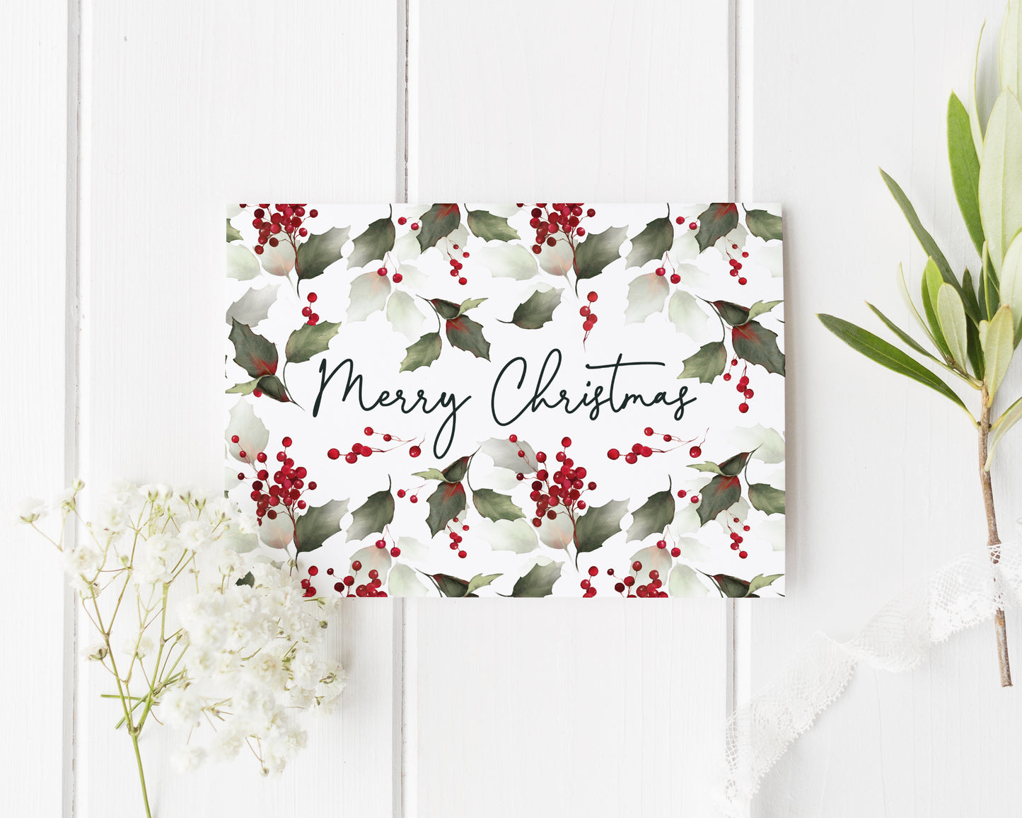 Holly Berries Christmas Card