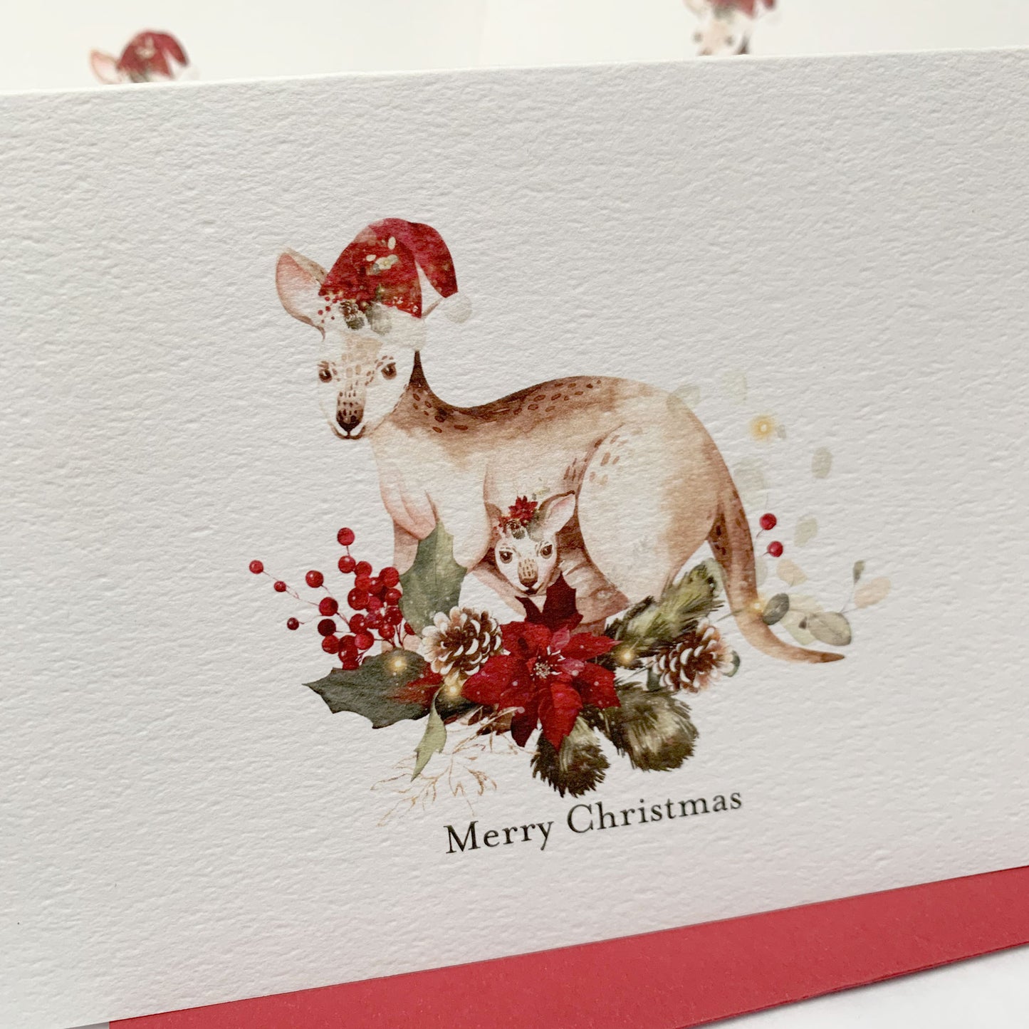 Kangaroo Christmas Card, Australian Animal Themed Botanical Christmas Card