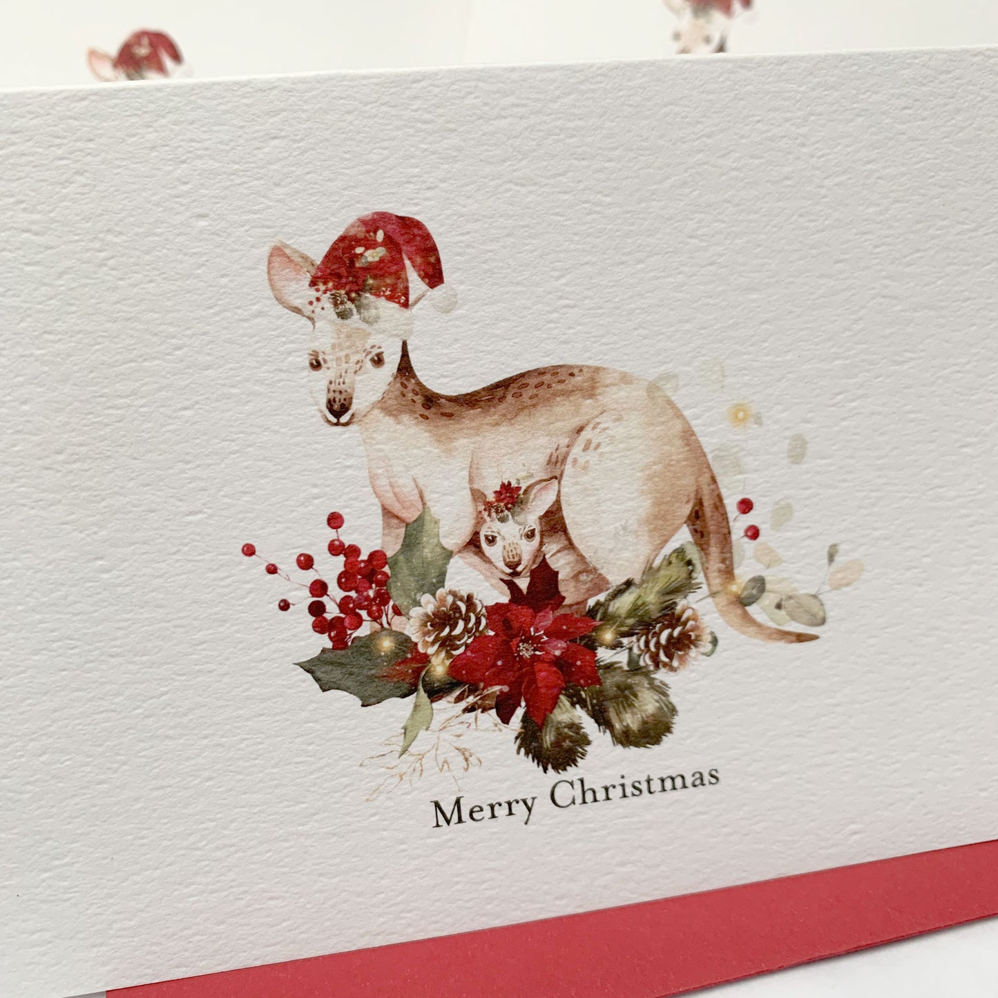 Luxury Australian Kangaroo Christmas Card pack, Packet of 8