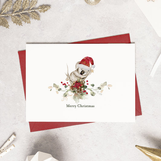 koala christmas card, christmas animal card, australian christmas cards, Australian koala card