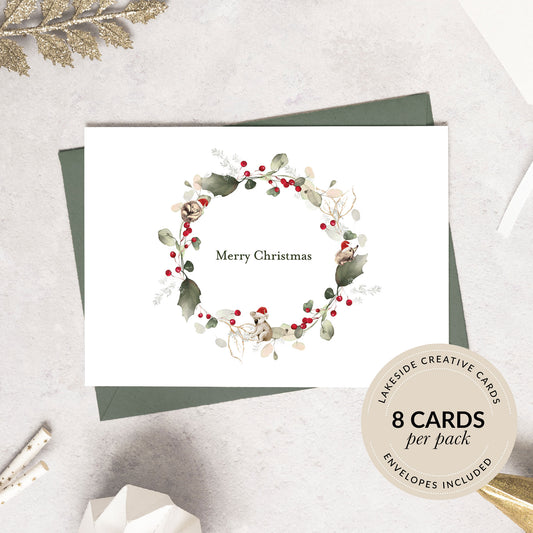 christmas wreath card, wreath greeting card, botanical christmas card, christmas animals, cards, australia