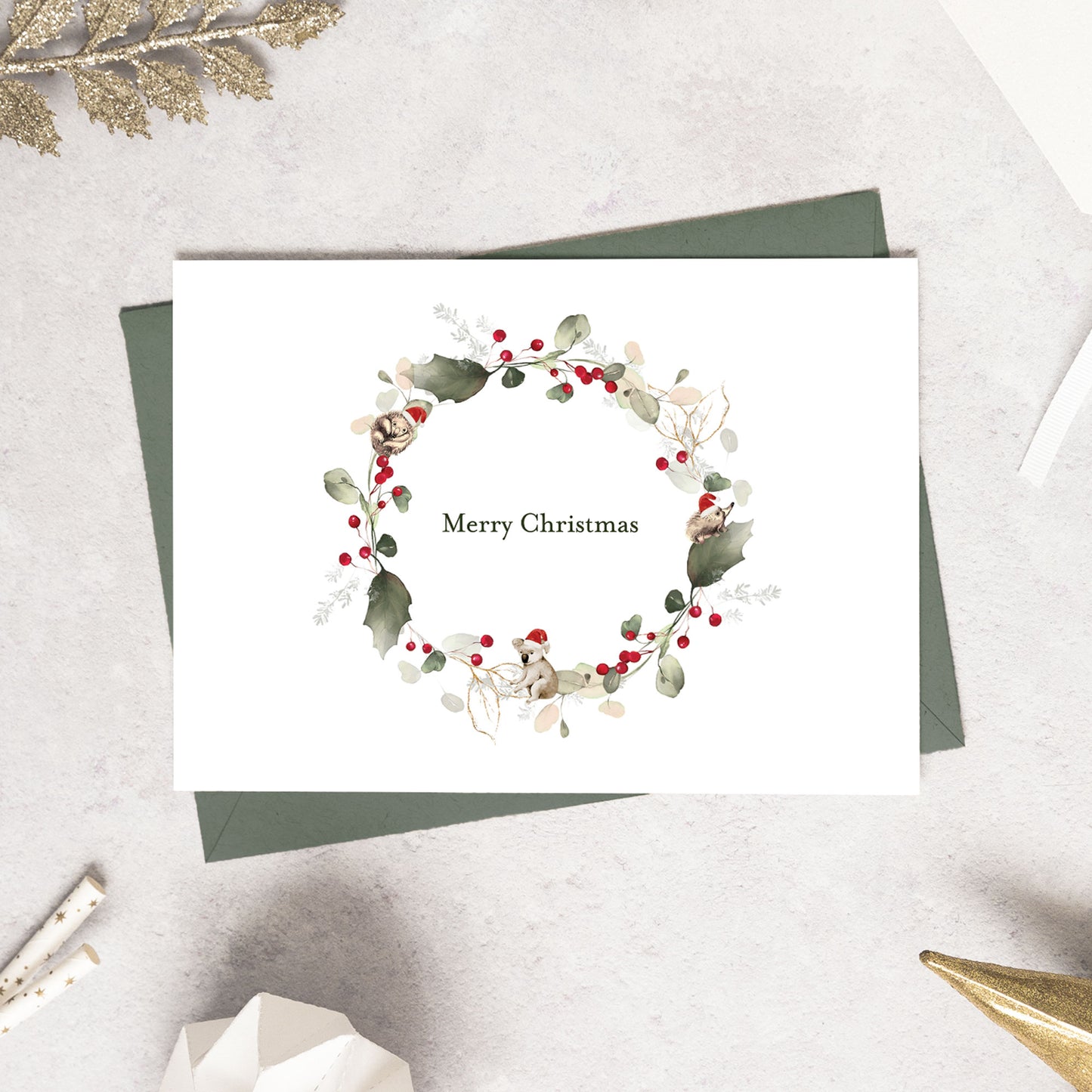 Australian Animals Christmas Wreath Card