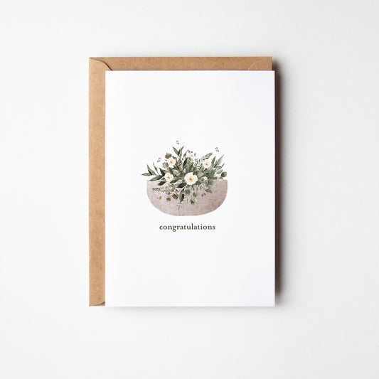 Botanical Pot Plant Congratulations Card, Premium Quality