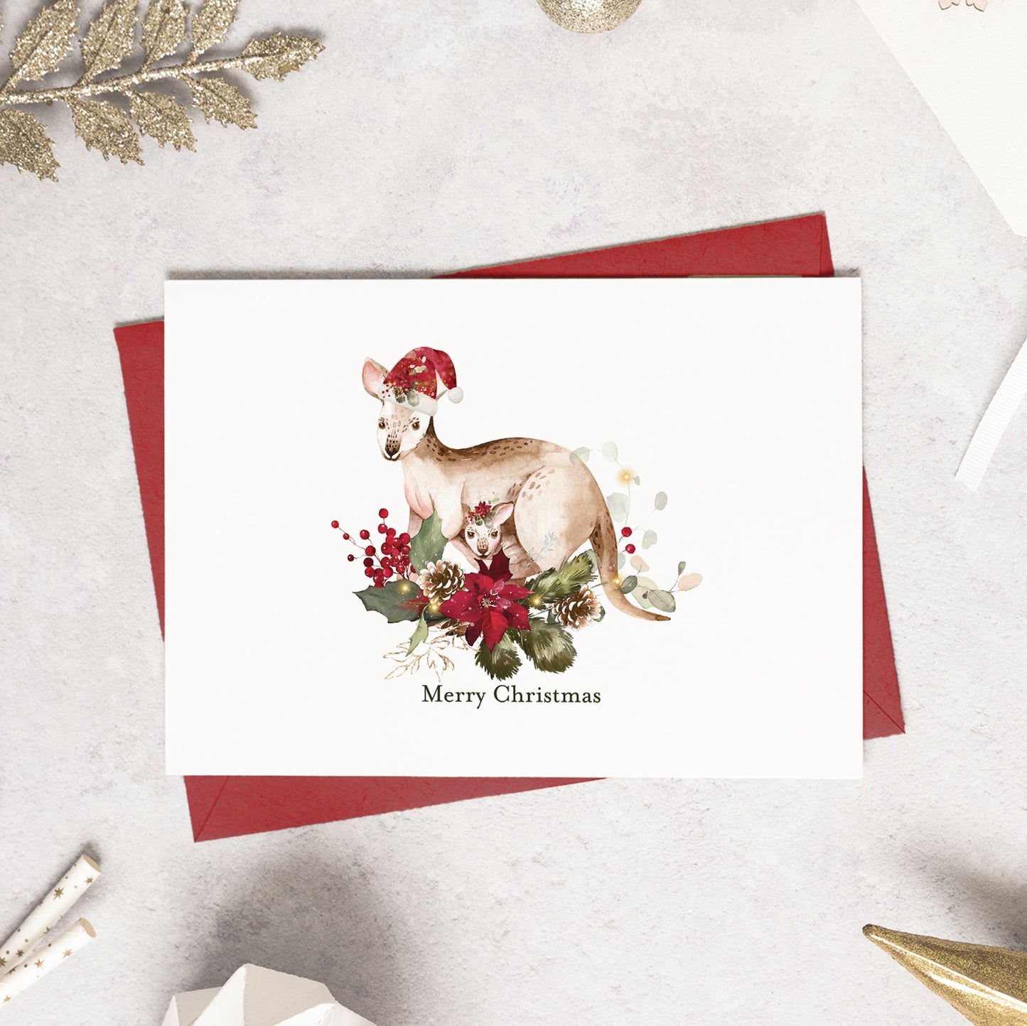 kangaroo christmas cards, luxury cards, greeting cards