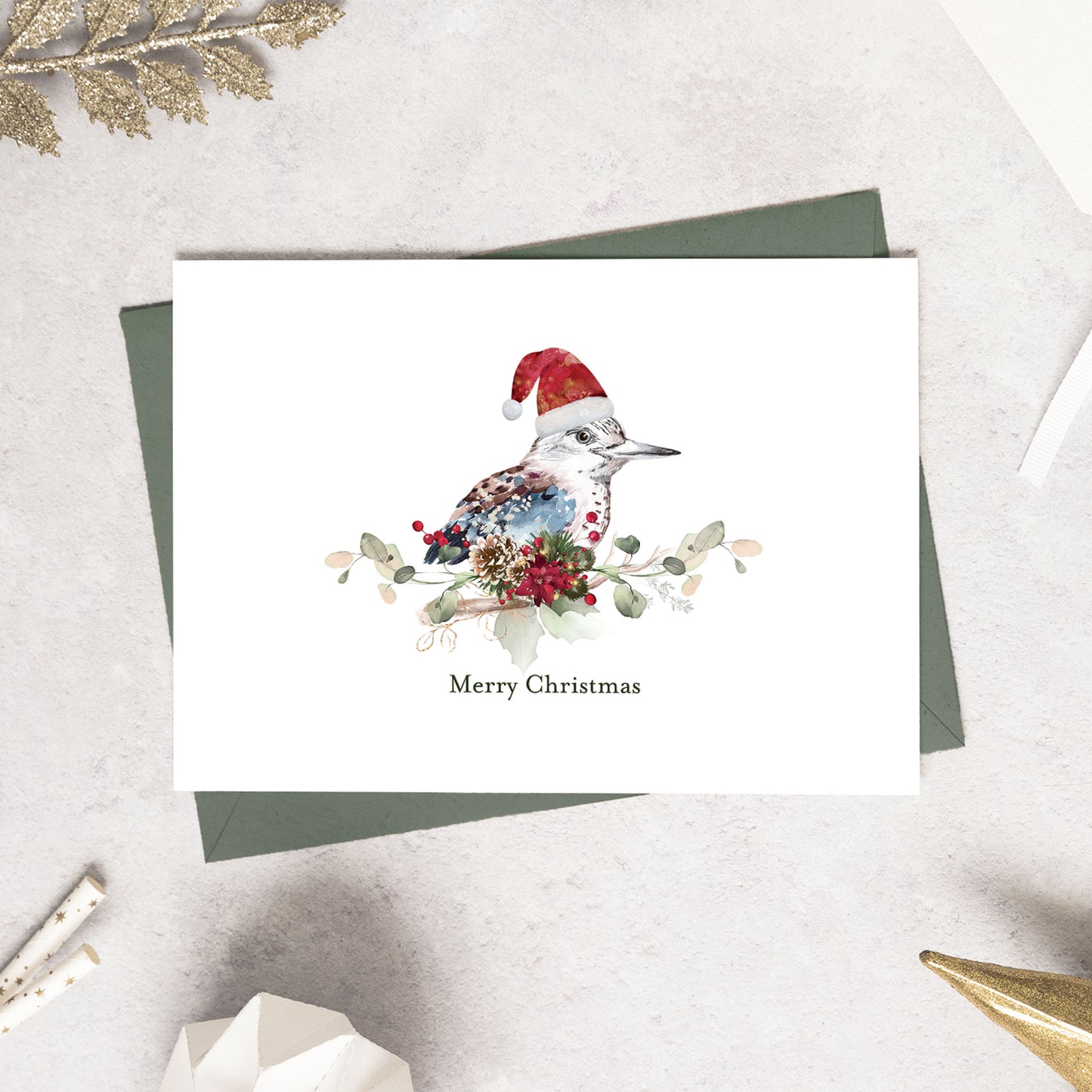 kookaburra card, kookaburra christmas card, christmas cards, greeting cards, christmas cards australia, australian christmas, small christmas gifts, unique cards, christmas party cards, christmas event ideas