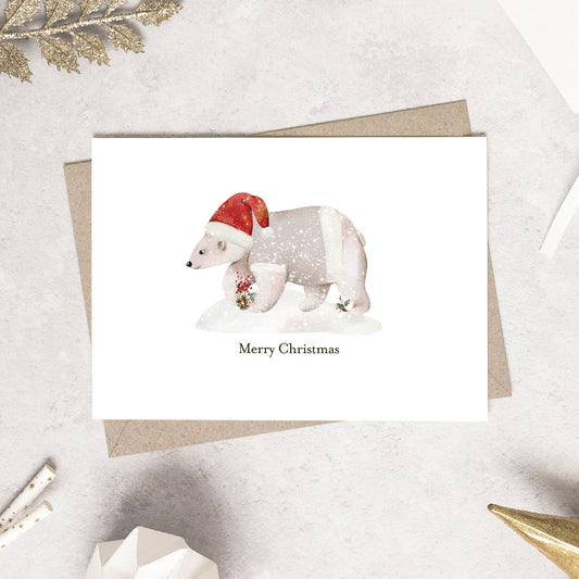 bear christmas card, greeting cards, chrismtas cards, polar bear, festive cards