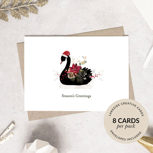 swan chrismtas card pack, black swan cards, greeting cards, premium cards