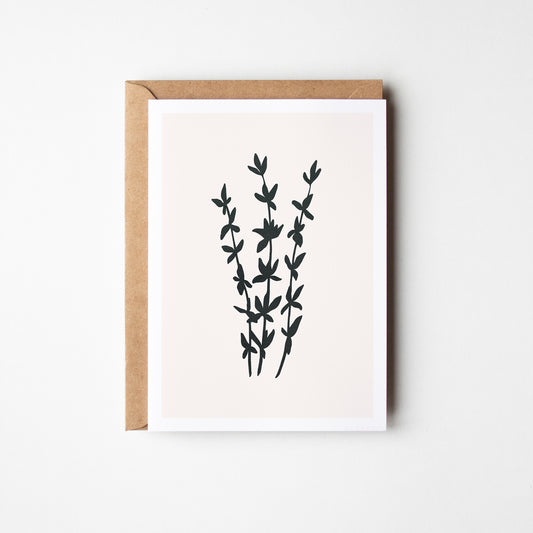 Thyme Kitchen Herb Greeting Card. Black.