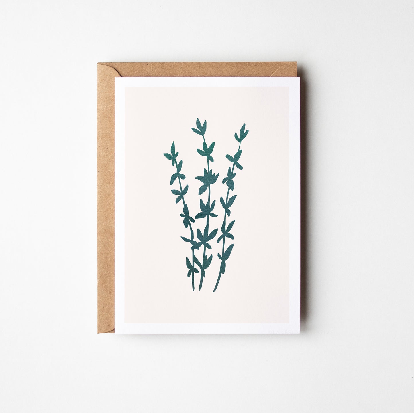 Thyme Kitchen Herb Greeting Card. Green.